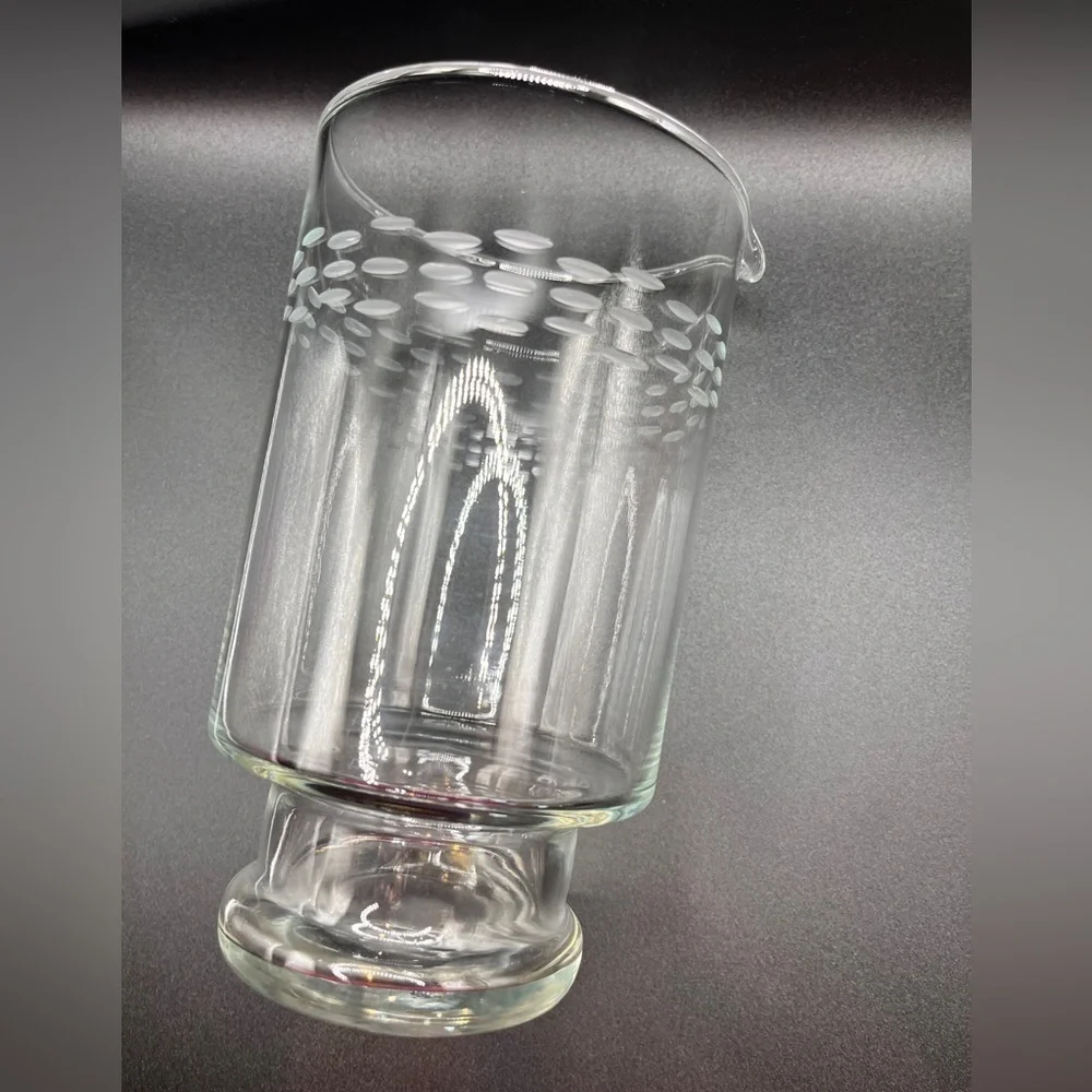 Vintage Princess House Etched Clear Glass Mid-Century Modern Martini Pitcher EUC